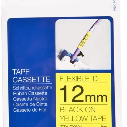 Cassette ruban Brother TZeFX,12mm×8m, jaune/noir 