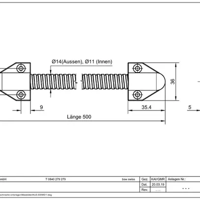 Kit passaggio cavo 500mm, Ø14/11mm, ottone/plastica 