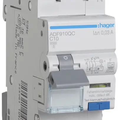 Disjoncteur différentiel Hager 1P+N 230V C 10A 30mA F 6kA 2 modules 