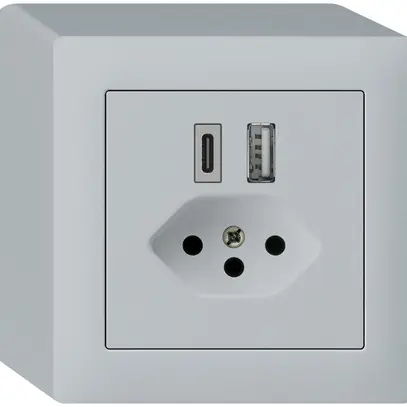 Prise de charge USB AP kallysto 18W PD 1×type A 1×type C T13 gris clair 