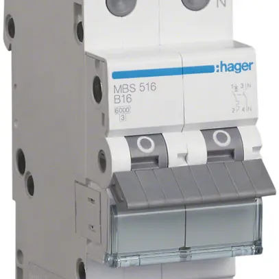 Disgiuntore Hager MCB quickconnect 2P 1 230V tipo B 16A Icn 6kA Icu 10kA 2UM 