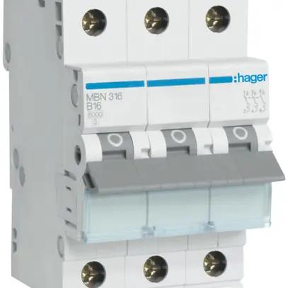 Disjoncteur Hager MCB 3P 415V type B 16A Icn 6kA 3UM 