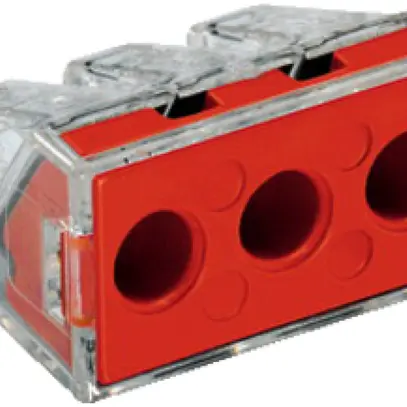 Borne de connexion WAGO 3P 6mm² transparent-rouge 