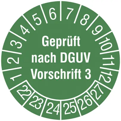 Plaquette d'essai CIMCO "Geprüft nach DGUV V3 2022" Ø20mm vert 
