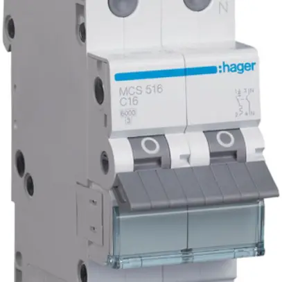 Disgiuntore Hager MCB quickconnect 2P 1 230V tipo C 16A Icn 6kA Icu 10kA 2UM 