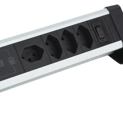 Module de table ALU 4×T13 2×USB-A/1×USB-C 2m 3×1mm² interrupteur no/alu 