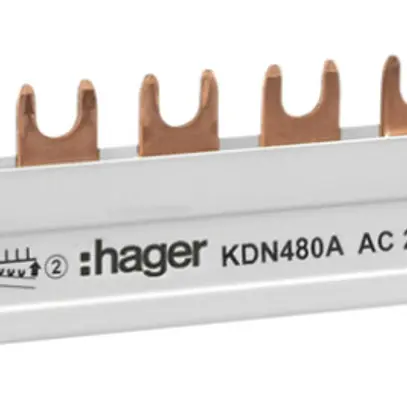 Peigne de raccordement Hager 4P 4L fourche 16mm² 80A 210×12mm blanc 