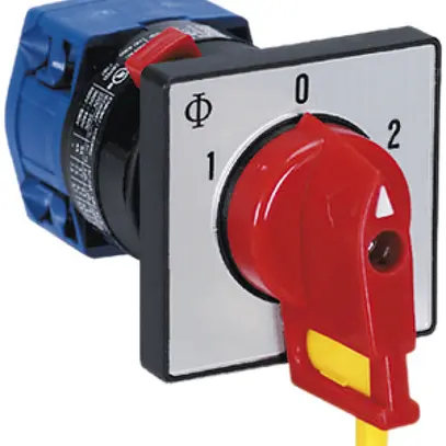 Interrupteur rotatif INC K&N, 16A/400V 2/3L, manette ro 48×48mm Ø22.5mm "1-0-2" 