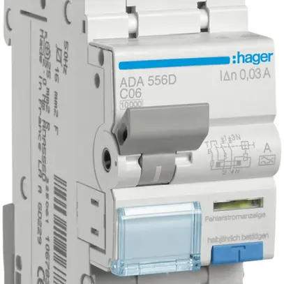 Disgiuntore differenziale Hager RCBO 2P 240V car.C 6A 0.03A tipo A 10kA 2UM 