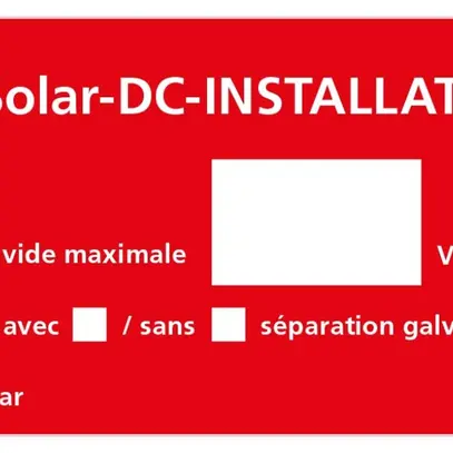 Warnaufkleber Swissolar "Solar DC ANLAGE" Französisch 