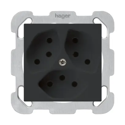 Presa INC kallysto 3×T13 nero con piastra di fissaggio 