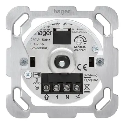 Intérieur régulateur de vitesse Hager 25…600VA avec plaque de fixation 