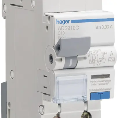 Disjoncteur différentiel Hager RCBO QC 2 230V car.C 10A 0.03A 2UM 