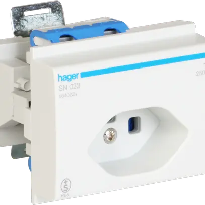 Prise INC Hager type 23 pour montage DIN avec bornes à vis gris 