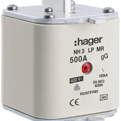 Fusible HPC Hager DIN3 400VAC 500A gG/gL avertisseur central inoxydable 