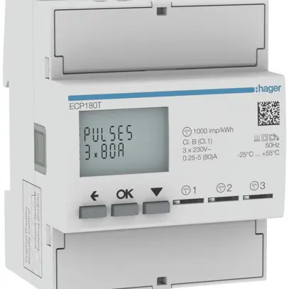 Contatore energia AMD HA ECP180T 3×1P diretto 80A Impuls S0 import+export 2T 