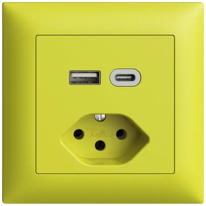 Prise ENC USB type A+C + type 13 Feller EDIZIOdue FMI 230V 3000mA lemon 