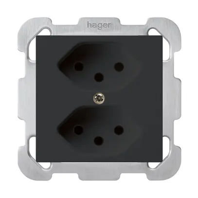 Prise ENC kallysto 2×T13 noir avec sécurité enfants avec plaque de fixation 