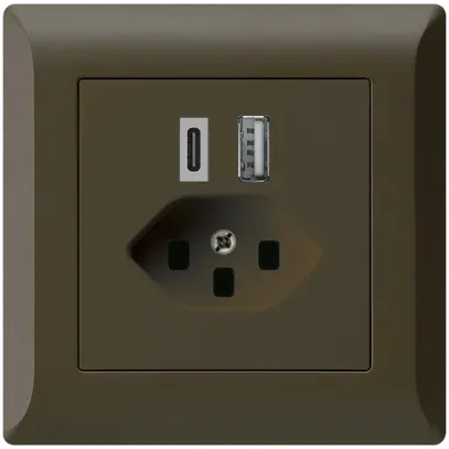 UP-USB-Ladesteckdose kallysto.line 18W PD 1×Typ A 1×Typ C T23 braun 