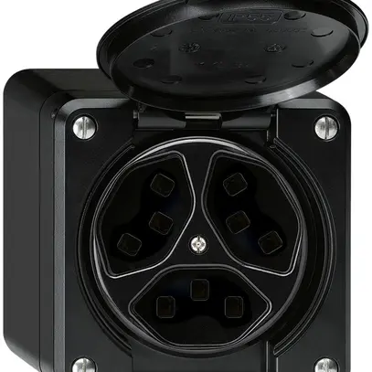 Prise AP Hager robusto, 3×T23, avec clapet Q, noir 