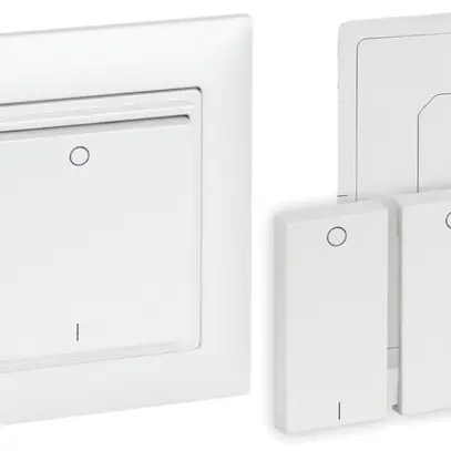 Émetteur RF mural Omnio 4 canaux avec symbole I-O blanc, sans batterie 
