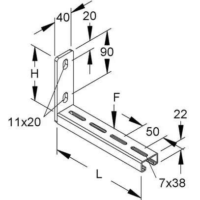 Wand-Stielausleger 114×304mm tauchfeuerverzinkt 