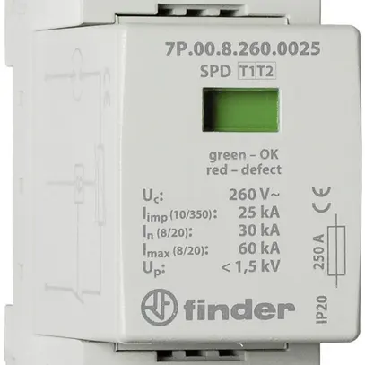 REG-Überspannungsableiter Finder 7P.01, Typ 1+2, 3L/N 250A TN-S/ TT 