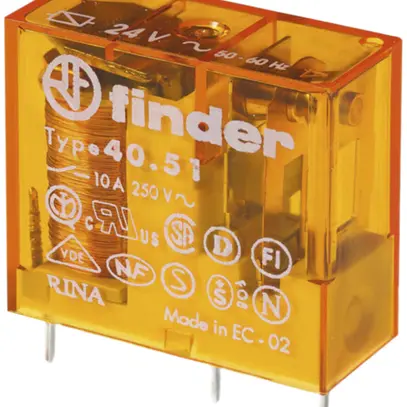 Relè di commutazione Finder 40.51 1C 10A/48VAC AgNi 1350Ω 1.2VA 5.0mm RT II 