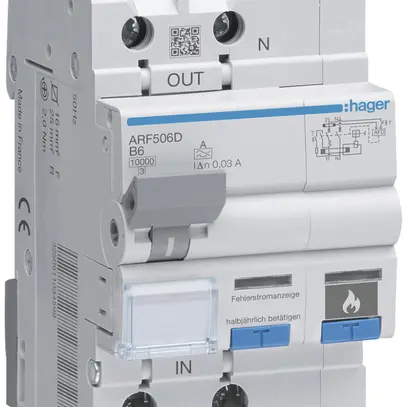 Interrupteur de protection incendie Hager AFDD+FI/LS, 1P+N 10kA B6A 30mA type A 