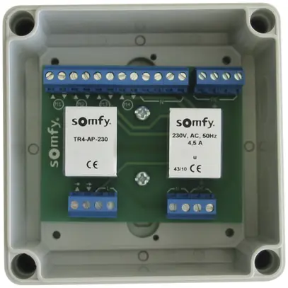 Relè di separazione AP Somfy TR4-AP-230, 4-canale, 230V/4.5A, 110×110×66mm 