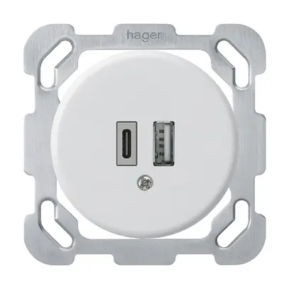 Presa di carica USB INC basico 18W PD 1×tipo A 1×tipo C c.placca fiss. bianco 