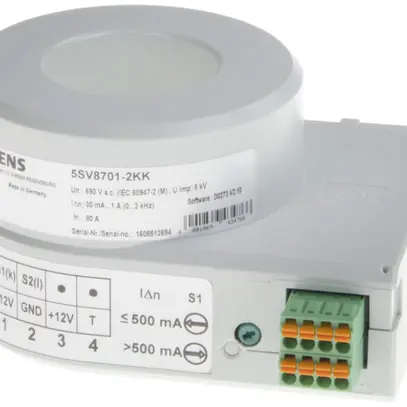 Trasformatore corrente cumulata Siemens SENTRON 0.01…10A tipoB, Ø35mm, schermata 