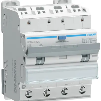 Disgiuntore differenziale Hager RCBO QC 4P 400V car.C 13A 0.03A tipo A 6kA 4UM 