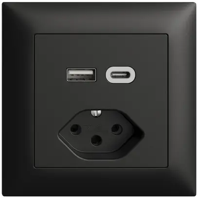 Presa INC USB tipo A+C + tipo 13 Feller EDIZIOdue FMI 230V 3000mA nero 