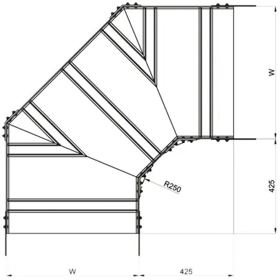 Horizontalbogen EBO KKB 90° 400×80mm Radius 250mm 