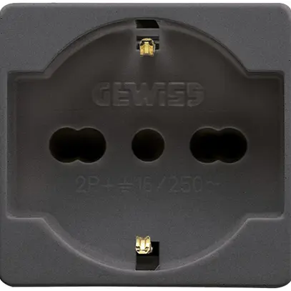 Presa INS GEWISS CHORUS, Schuko/tipo L, morsett.a vite 44.2×44mm, 2 moduli, nero 