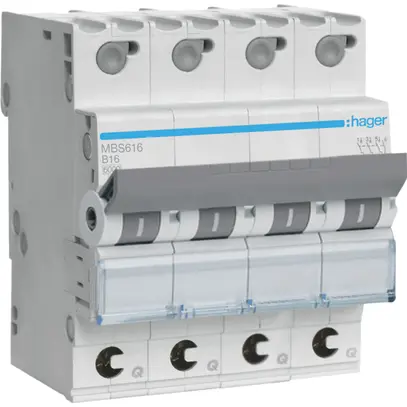 Leitungsschutzschalter Hager MCB quickconnect 4P 415V Typ B 16A Icn 6kA 4TE 