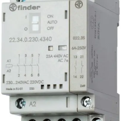 REG-Schütz Finder 22.32, 12VUC, 2S+2Ö 25A/440VAC AgSnO2, LED+Schalter 