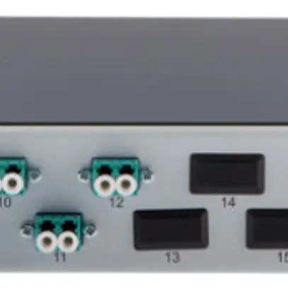 Coffret d'épissure 19" Dätwyler 1UH 12×LCD/PC 24×FP 2m, turquoise 