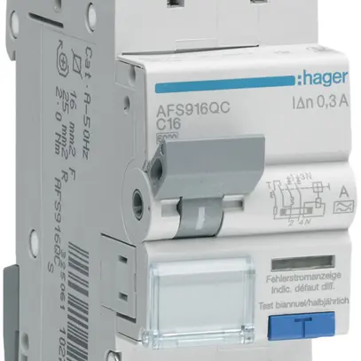 Disjoncteur différentiel Hager RCBO QC 2P 230V car.C 16A 0.3A type A 6kA 2UM 