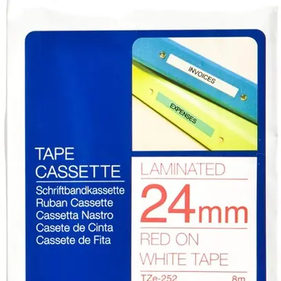 Cassette ruban Brother TZe-252 24mm×8m, blanc/rouge 