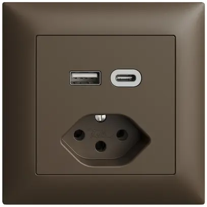 Presa INC USB tipo A+C + tipo 13 Feller EDIZIOdue FMI 230V 3000mA coffee 