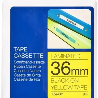 Cassette ruban Brother TZe-661 36mm×8m, jaune/noir 