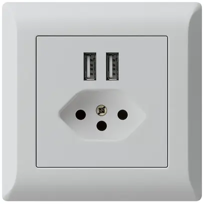 Prise ENC 2×USB & T13 kallysto.line 2400mA gris clair 