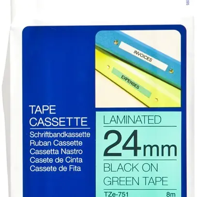Cassette ruban Brother TZe-751 24mm×8m, vert/noir 