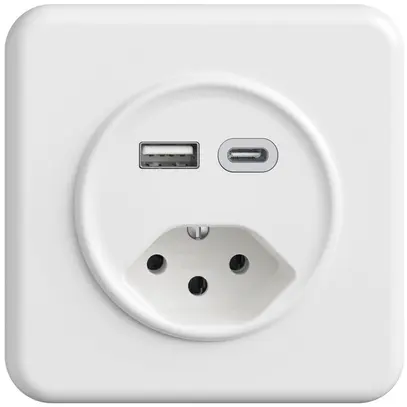 Prise ENC USB type A+C + type 13 Feller STANDARDdue QMI 230V 3000mA blanc 