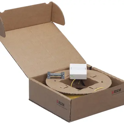 FTTH-Kit R&M, Dose 60×60mm weiss 2×LC/d+1×Kat.5, 4×OS2-G657A auf 4×LC-APC 40m 