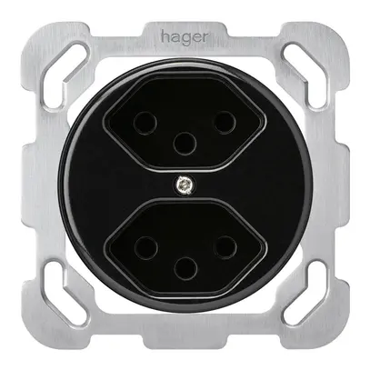Insert pour prise ENC basico 2×type 13 avec plaque de fixation noir 
