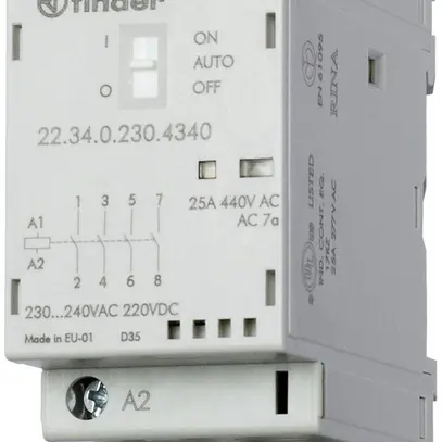 Contattore AMD Finder 22.32, 24VUC, 2Ch+2R 25A/440VAC AgSnO2, LED+interruttore 