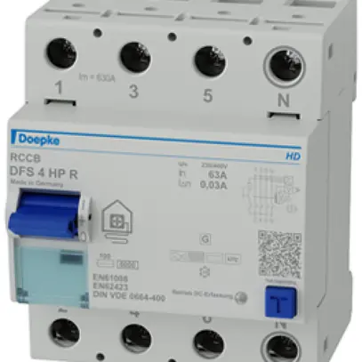 Interrupteur différentiel Doepke DFS4 4P 400V 0.03A B HP 63A 6kA 4UM N à droite 
